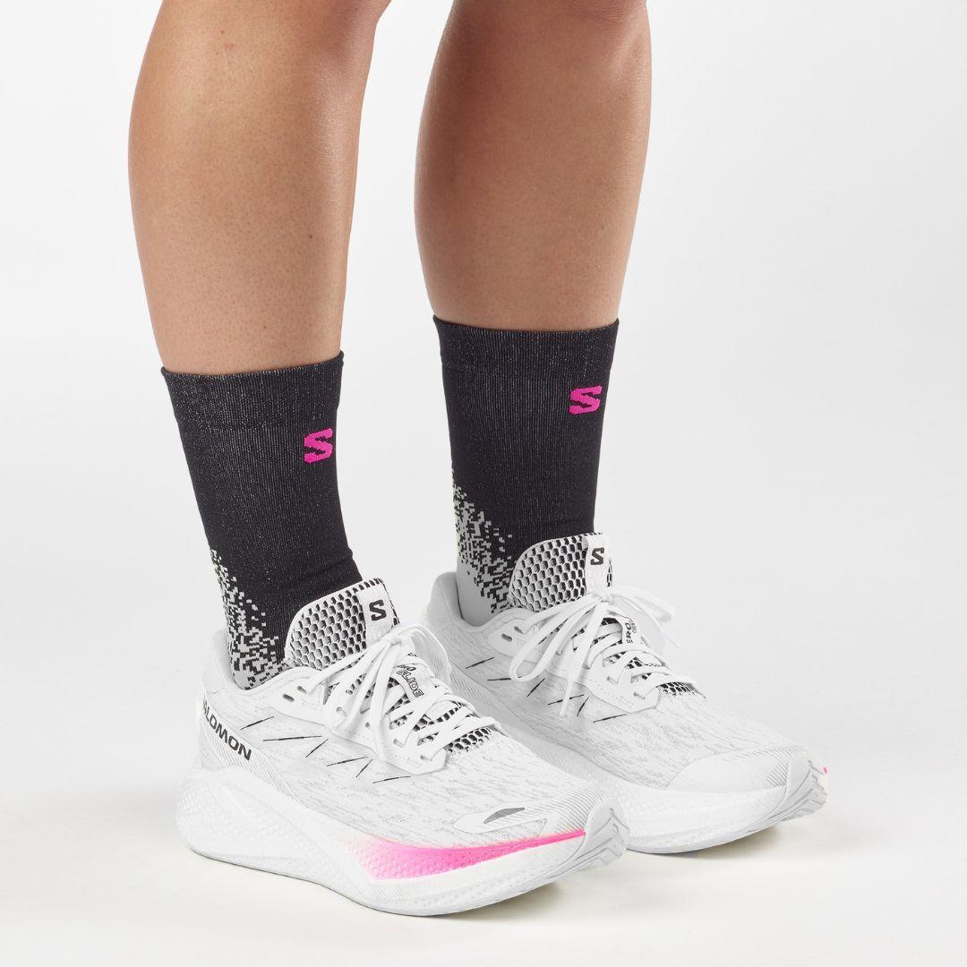 Salomon Women's Aero Glide 4 Running Shoes - White/White/Black